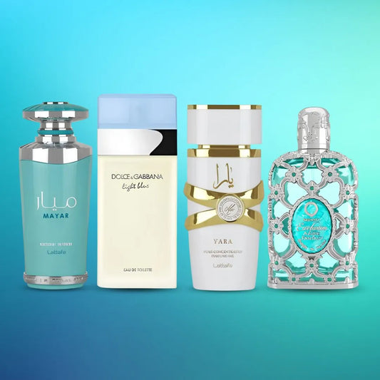 INCLUYE: Mayar Natural Intense🔹Light Blue Gabanna🔹Yara Moi🔹Azure Fantasy