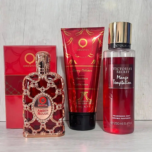ORIENTICA AMBER ROUGE 80ML + PERFUMERO, SPLAHS 250 Y CREMA