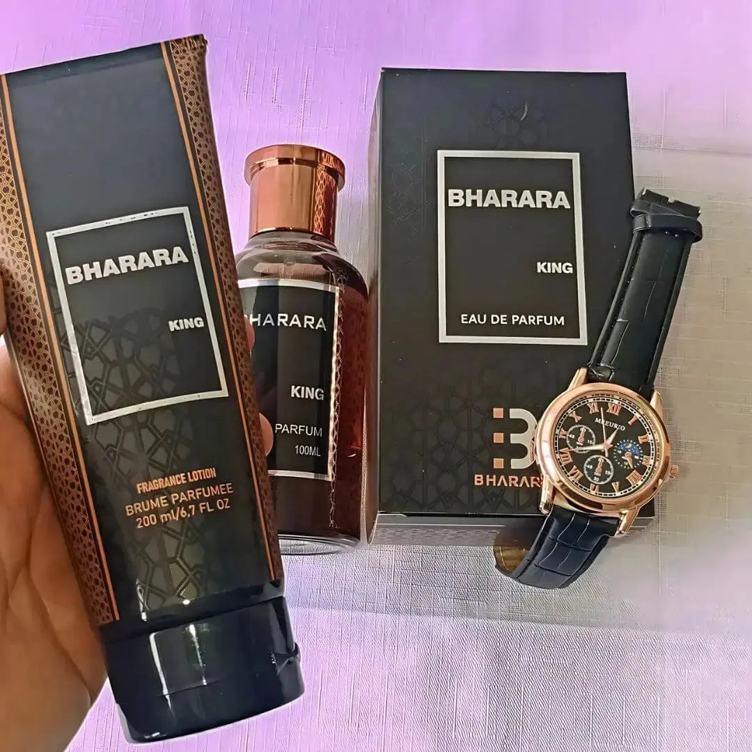 1 BHARARA KING DE 100ML + CREMA BHARARA Y RELOJ MREURIO R16 (Copia)